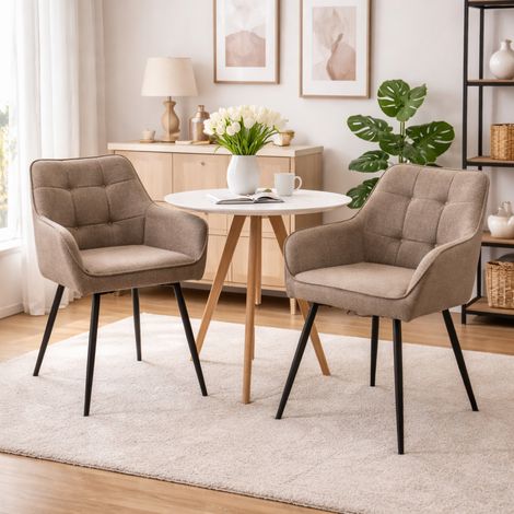 Lot de 2 chaise de salle à manger, en tissu et métal, avec accoudoirs et dossier, style moderne, marron clair (1/5)