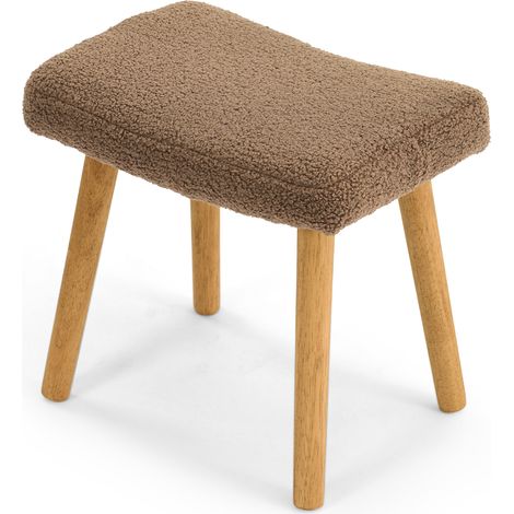 Goeurvant Tabouret en Tissu Teddy - Repose-Pieds Confortable - Style Chaleureux - Pieds en Bois - Marron (1/5)