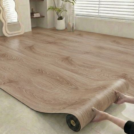Self-adhesive wood grain vinyl roll flooring, 40cm wide x 5m long, waterproof and wear-resistant, suitable for any room, DIY flooring installation. (1/5)