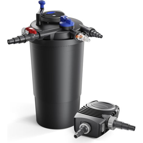 Wiltec Komplettset: CPF-15000 Teichdruckfilter bis 30000 L Teichfilteranlage mit 18 Watt UV-C Teichklärer, NEO8000 SuperEco Teichpumpe 8000l/h 70W