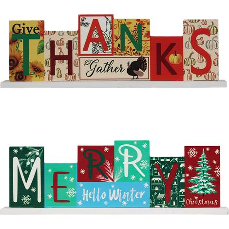 Dekorationen für Thanksgiving und Weihnachten, doppelseitige hölzerne Feiertagsplakette, Heimdekoration, Schreibtischornament, Etagere, dekoratives Etikett (Großhandel empfohlen).