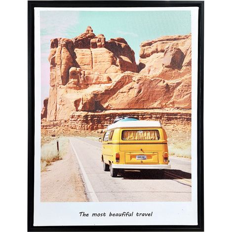 Tableau imprimé Combi jaune vw cadre en bois noir 30x40 cm - TRAVEL (1/4)