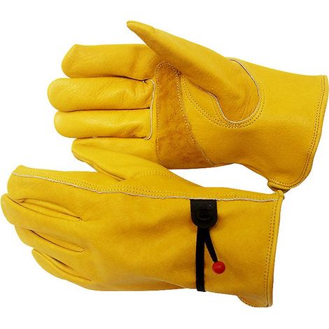 Gants de travail en cuir jaune avec fermeture au poignet - Taille S (1/5)