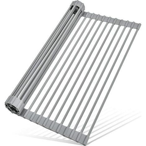 Égouttoir à vaisselle enroulable, égouttoir à vaisselle pliable, résistant à la chal, égouttoir à vaisselle en acier enduit de silicone pour comptoirs