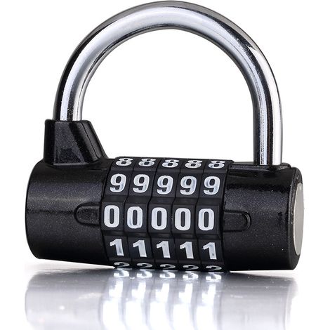 Cadenas à combinaison noir à 5 chiffres, réinitialisable, pour l'école, la boîte à outils, le casier, etc.