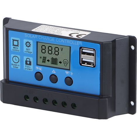 Régulateur de charge solaire 60 A avec double port USB, PWM automatique 5 V, écran LCD et régulateur de batterie pour panneaux solaires (1/5)