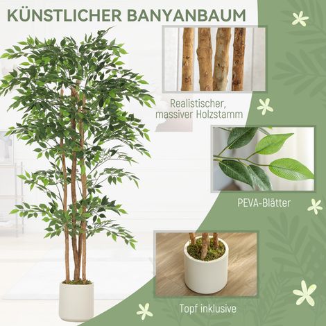 Banyan artificiel plante décorative en pot avec tronc en bois massif, vert, 75x75x180 cm, idéal salon chambre bureau (1/5)