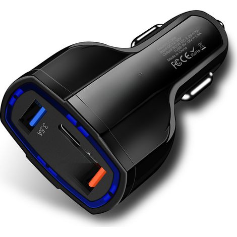 Adaptador de cargador de coche PD con triple puerto USB, dispositivo de carga rápida para SUV de 12-24 V. (1/5)