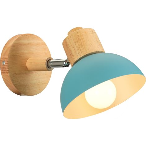 15CM Applique Murale Rétro Moderne Applique Murale En Bois Et Métal Lampe Murale Nordique Simple, Angle Réglable, (Bleu)