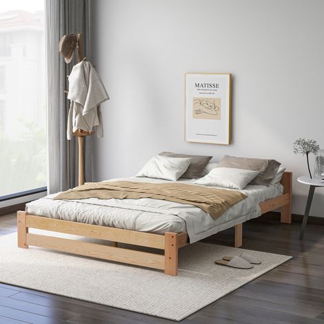 DESVIAE Lit futon en bois massif naturel avec tete de lit cadre en pin 140 x 200 cm (1/5)