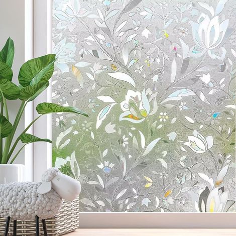 Film Fenetre Anti Regard Film Occultant Fenêtre Motif Tulipes 44.5x200cm Protection Intimité Non Adhesif Anti UV Anti Chaleur Décoratif Réutilisable pour Bureau Chambre Salon Cuisine (1/5)