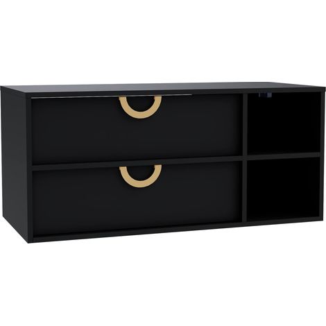 Armario de baño colgante para lavabo Sodalis, Negro, Montada en la pared, Número de puertas: 0, 45x100x47cm, Aglomerado laminado, Número de cajones: 0