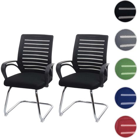 Lot de 2 chaises de conférence HWC-K51 piétement luge - charge max. 150 kg tissu/textile - rouge (1/5)