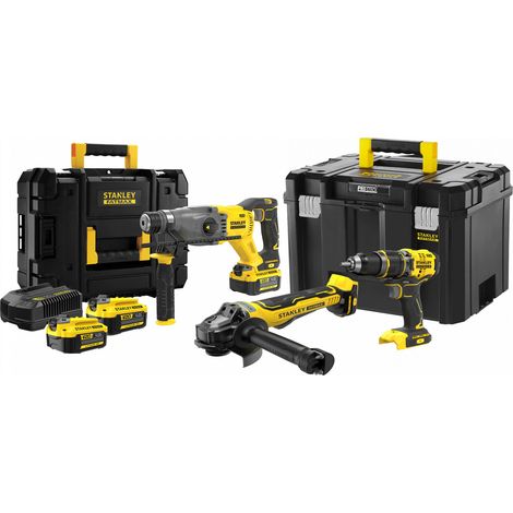 Kit Martello Tassellatore sds-plus 18V V20 SFMCH900B + Trapano Avvitatore a batteria 18V V20 SFMCD721B + Smerigliatrice a batteria 18V V20 SFMCG700B Brushless + 3 batterie da 4 Ah SFMKIT4AH-IT STANLEY