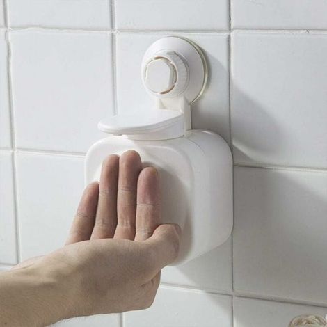 Nachfüllbarer Seifenspender mit Saugnapf zur Wandmontage, kein Bohren erforderlich, für Bad oder Küche (weiß) (1/4)