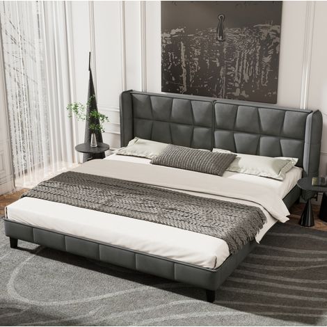 lit adulte double 180x200 velours gris tête rembourrée OKMYHOME (1/5)