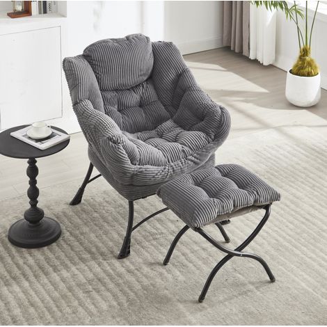 Sessel Stuhl mit Hocker und Tasche Grau Stahl OKMYHOME (1/5)