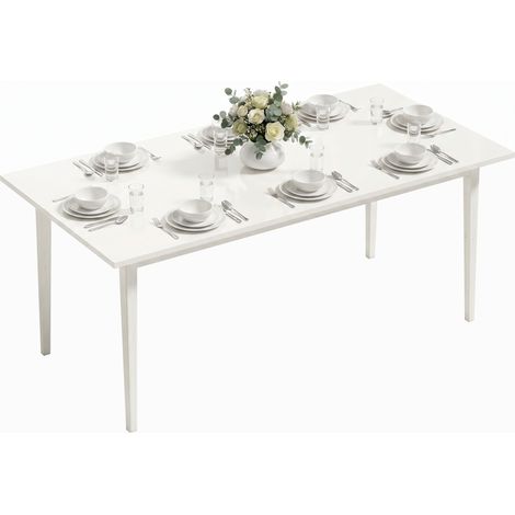 Table à manger pour 8 personnes, table de cuisine moderne avec pieds en bois massif, 180 cm, couleur crème (1/5)