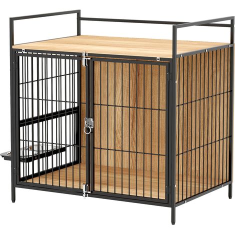 Table pour chien avec rangement rotatif 2 gamelles 2 portes 80x56x76.5 cm chêne