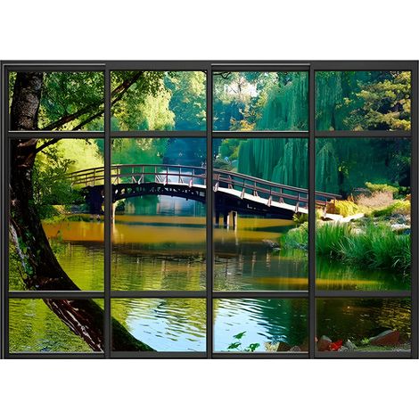 Autocollant mural jardin japonais en trompe l'oeil