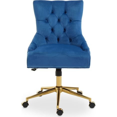 Interiors by Premier Luxury Blue Velvet Home Office Chair, Comfortable Blue Office Desk Chair with Gold Base, Modern Chair (1/5)