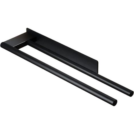 Toallero doble sin taladrar – Barra adhesiva de acero inoxidable negro mate para baño y cocina (Doble – Negro) (1/5)