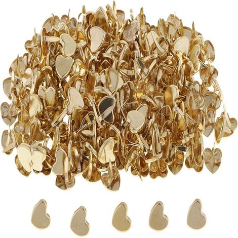 150 agrafes métalliques à motif cœur, agrafes à tête ronde pour scrapbooking, agrafes dorées à motif pour sacs et loisirs créatifs, idéales pour le scrapbooking et les travaux manuels. (1/5)