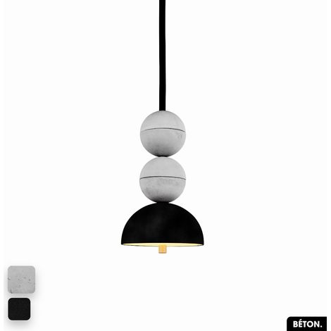 Lampe de suspension en béton velours - BOSFOR CONCRETE VELVET BLANC - NOIR 2 BALLES LED 14W (1/2)
