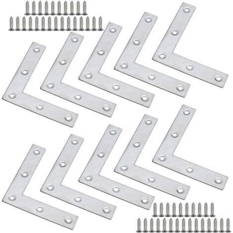 Lot de 10 Équerre à Angle Plat 80 x 80 x 1,5mm en Acier Inoxydable Plus Épaise Équerres Plates en Forme de L pour Fixation des Meubles à Bois tels que Table et Fenêtre et Étagère avec Vis (1/3)