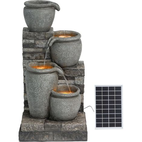 Teamson Home 30.7" 4-Tier Cascading Bowl Solar Powered Water Fountain for Outdoor Living Spaces, Gray (1/5)