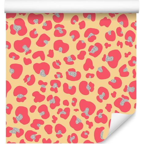 Papier peint 50x1000 cm, motif cuir rose, orange, corail et crème (1/4)