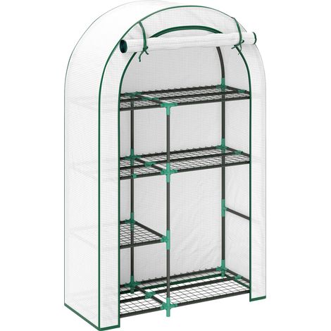 Invernadero con techo arqueado y puerta enrollable, 7 estantes, acero, 100 x 45 x 160 cm, blanco (1/5)