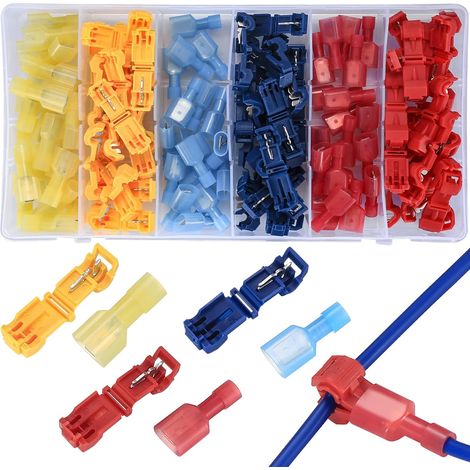 120 Pièces Cosses Électriques à Sertir Kit (60 Connecteur de Dérivation T-Tap, 60 Connecteur Rapide à Fiche Plat), Connecteur Rapide Pour Connexion de Fil de Voiture Moto Set (1/5)