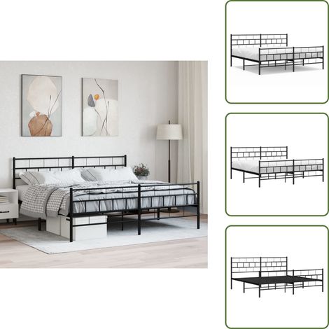 Lit avec tête de lit - vidaXL Cadre de lit métal sans matelas avec pied de lit noir 200x200cm - Lit avec pieds (1/5)