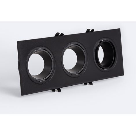 Portafaretto Downlight Quadrato Basculante per tre Lampadine LED GU10 / GU5.4 Foro 75x235 mm Nero