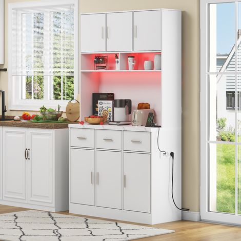 Credenza cucina 100 x 40 x 180 cm con LED, APP, USB e vani bianca HAVRYA (1/5)