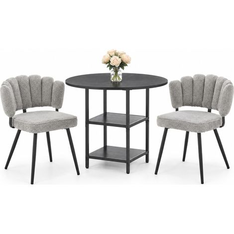 Set de mesa redonda de 107 cm con 2 sillas de tela gris claro estilo industrial (1/5)