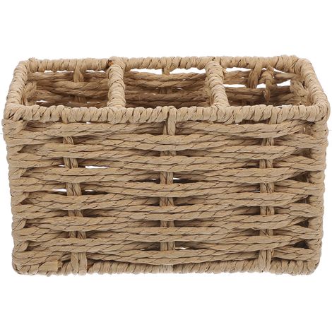 Cesta de almacenamiento de ratán estilo paja, soporte para cubiertos y portalápices, para la organización de la cocina y la oficina. (1/5)