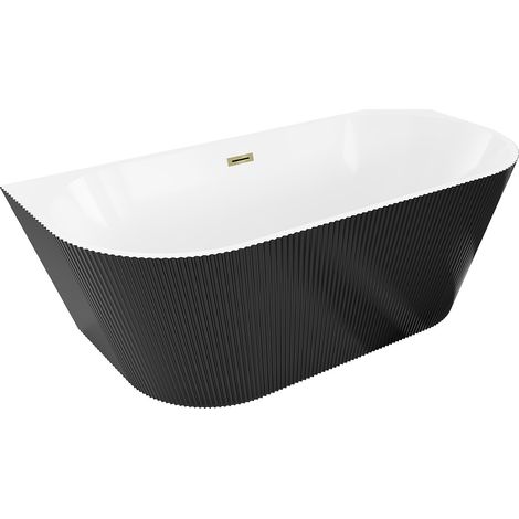 Mexen Oris freistehende, an der Wand montierte Rillenwanne 150 x 75 cm, weiß/schwarz, Überlauf gold - 52871507575-50 (1/5)