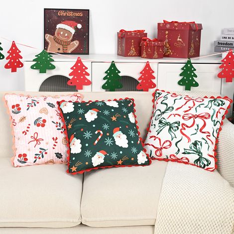 Cuscino decorativo in velluto North Holland - Motivo natalizio - Pizzo curvo - Gonna in pizzo traforato - Set di 3 cuscini - 45 x 45 cm