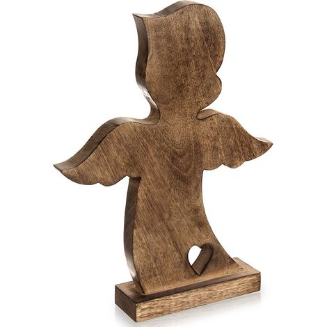 STATUETTA DI ANGELO NATALIZIO IN LEGNO, DECORAZIONE NATALIZIA MANGO, 38,5 CM (1/5)