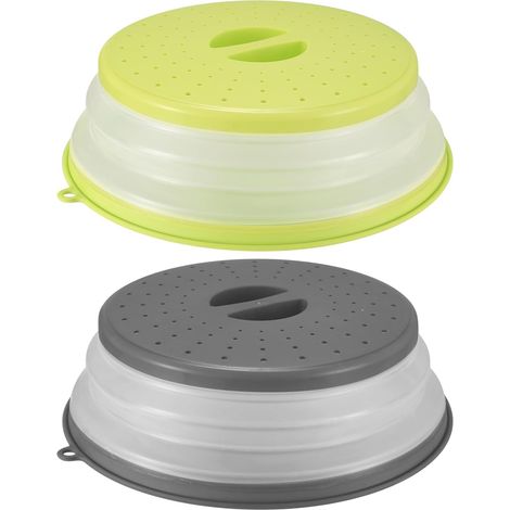 Lot de 2 couvercles pliables pour micro-ondes avec crochets - 26,5 cm - Pour micro-ondes - Empêche les éclaboussures de fruits et légumes (1/5)