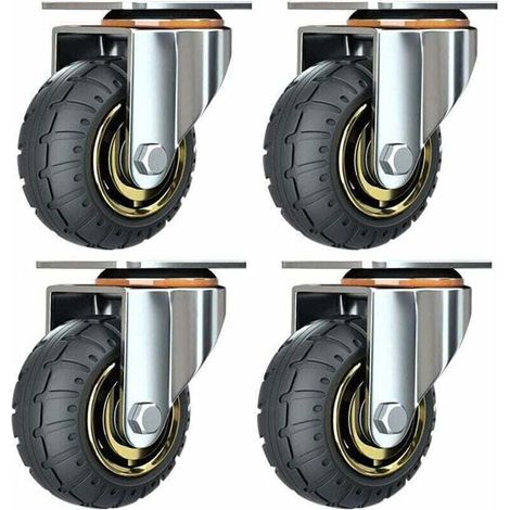 Kit de 4 roues universelles de 3 pouces sans freins Roues de chariot silencieux Roues universelles oulettes Pivotantes 75mm Roues Plaques Industrielles Transport Roulettes pour meuble