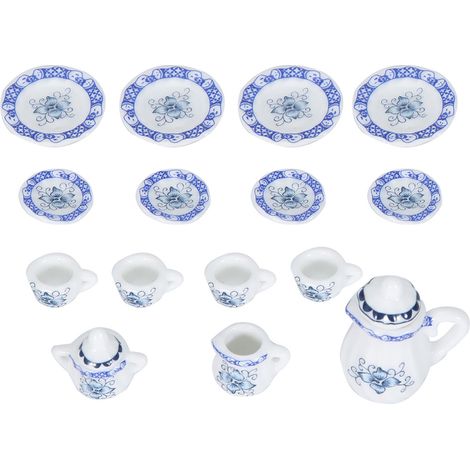 Set de 15 tasses à thé en porcelaine fleuries pour maison de poupée 1:12, décoration miniature (1) (1/5)