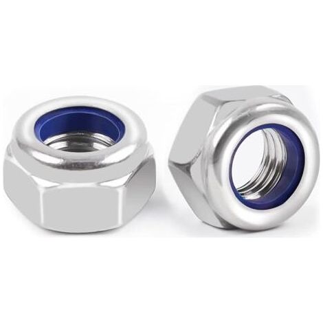 M8 Inox 10 pièces Écrou Nylstop Inox M8, A2 V2A Écrous Autobloquant (DIN 988 / ISO 108110) Ecrous Frein Hexagonal de Blocage en Nylon, Filetage Métrique Standard Frein (1/5)