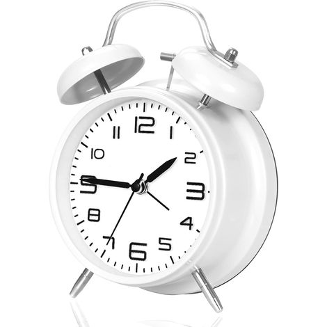 Réveil Twin Bell 10 cm pour gros dormeurs, affichage numérique 3D, silencieux, à piles avec rétroéclairage (Blanc) (1/5)