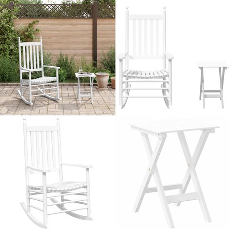 Schaukelstuhl mit Klapptisch Weiß Massivholz Pappel - Gartenmöbel - Schaukelstuhl - Holzsessel - Esszimmerstuhl - Balkonmöbel - Home & Living