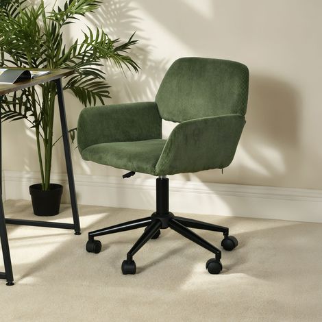 Chaise de bureau à roulettes en velours côtelé vert et noir