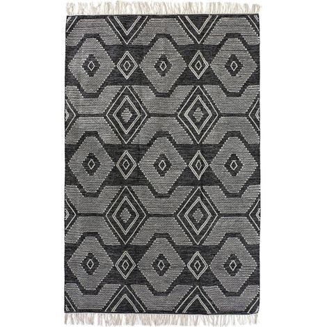 Tapis moderne coton chic noir et blanc géométrique - Noir et blanc à motifs géométriques (1/5)