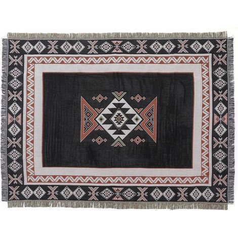 Couverture Plaid En Coton Tissé Avec Gland Style Ethnique Bohème Motif Géométrique Aztèque Navajo Jeté De Lit Jeté De Canapé Couvre-Lit Couverture De Camping Tapisserie Nappes Tapis 160x130cm (1/5)